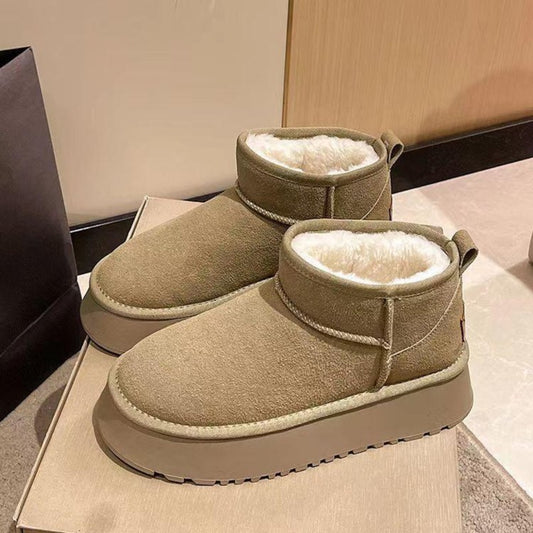 Fleece Lined Khaki Chunky Platform Mini Boots