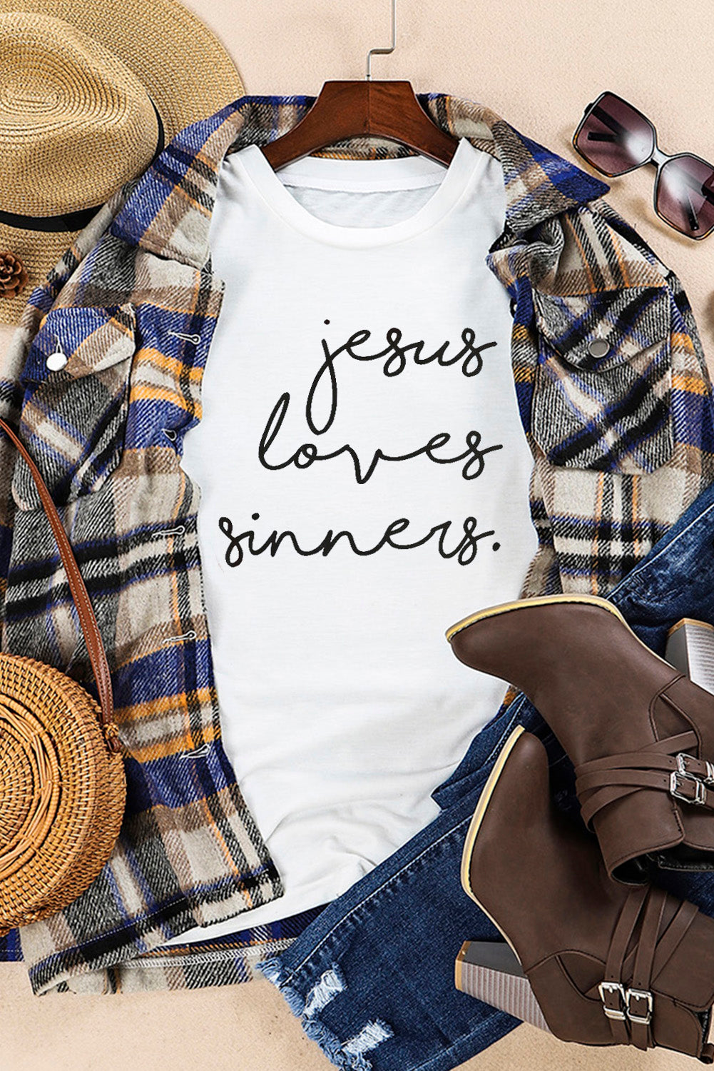 Letter Graphic Round Neck Short Sleeve T-Shirt - Leahs' Gems