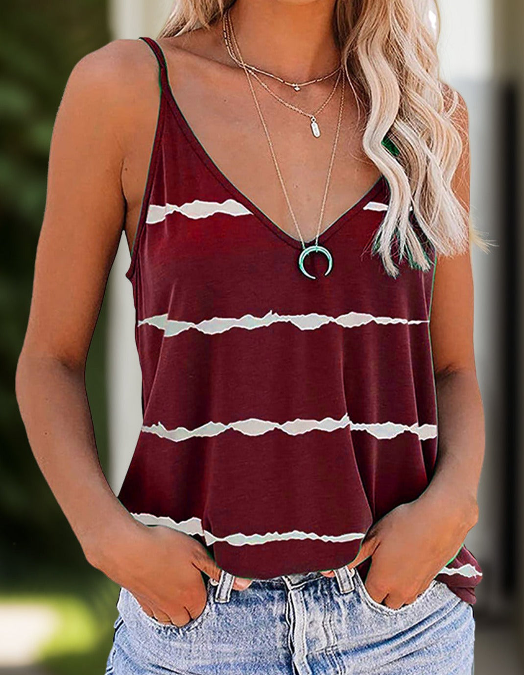 Full Size Striped V-Neck Cami