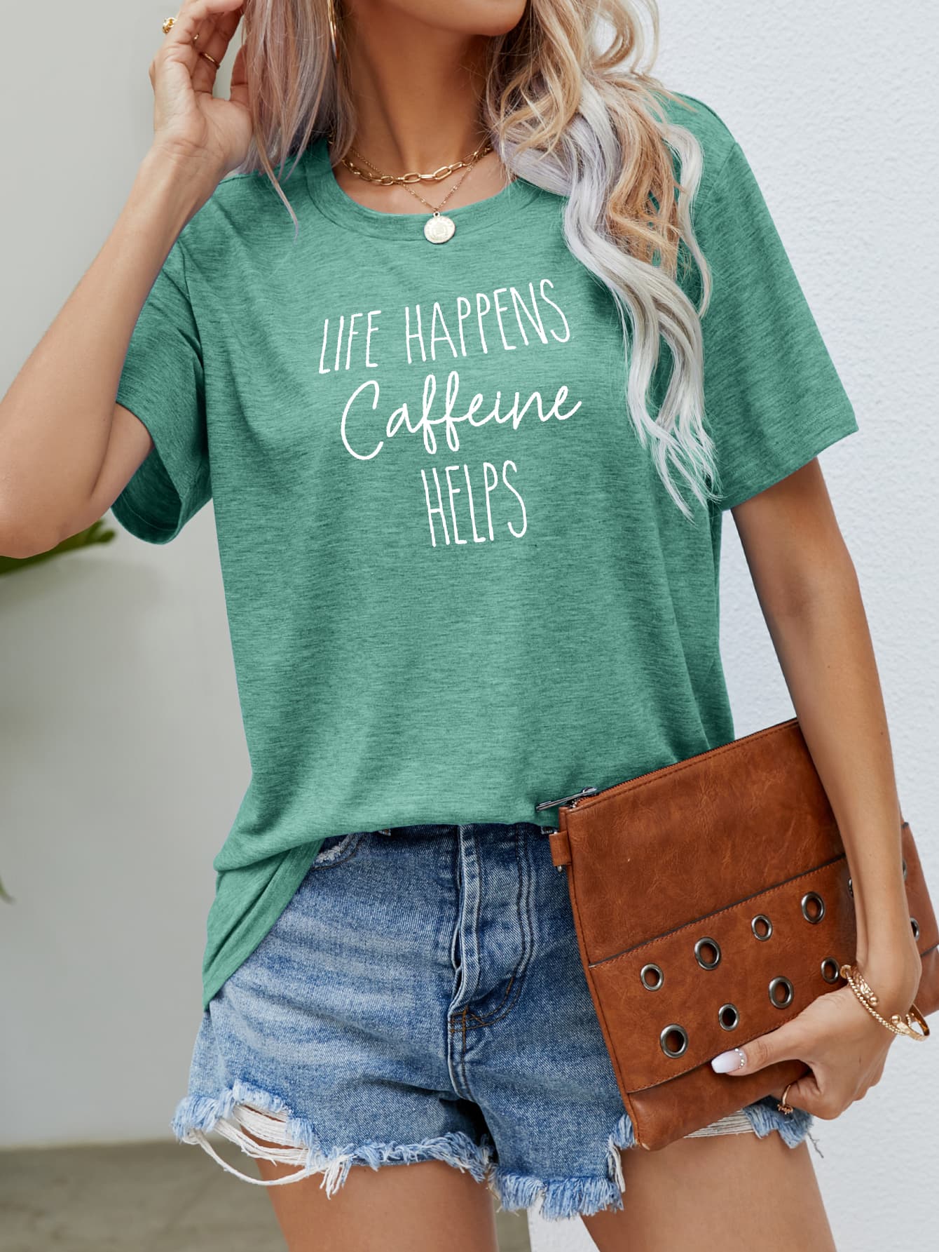 LIFE HAPPENS CAFFEINE HELPS Graphic Tee - Leahs' Gems