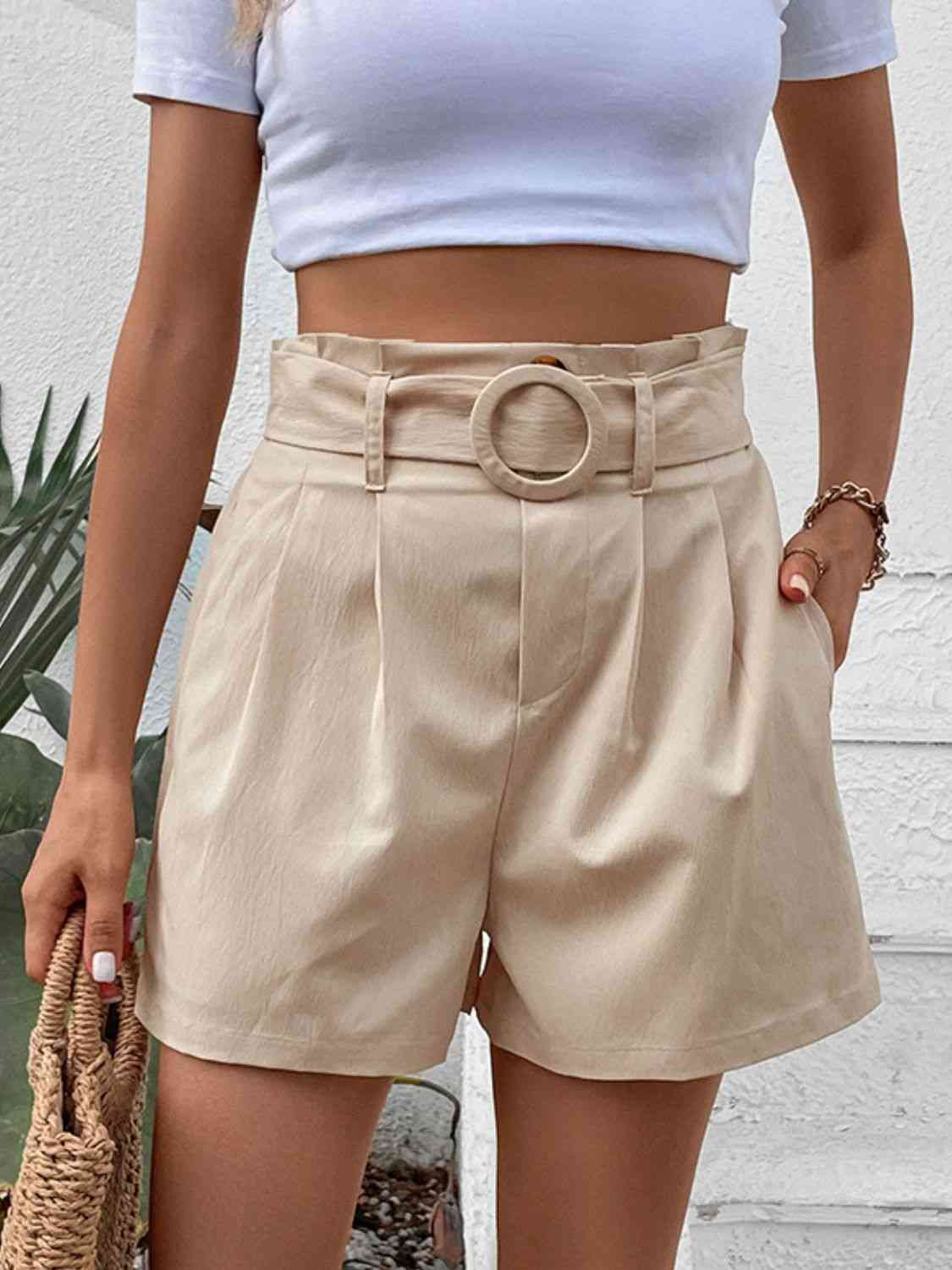 Belted Shorts with Pockets Trendsi