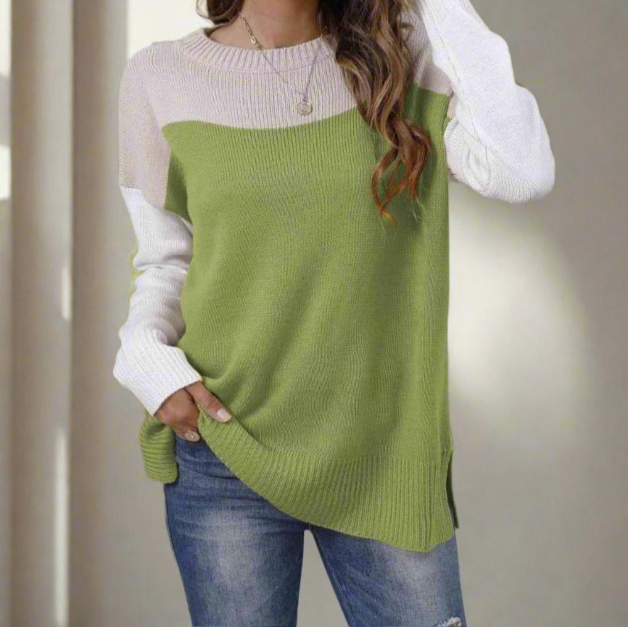 Color Block Round Neck Dropped Shoulder Sweater Trendsi