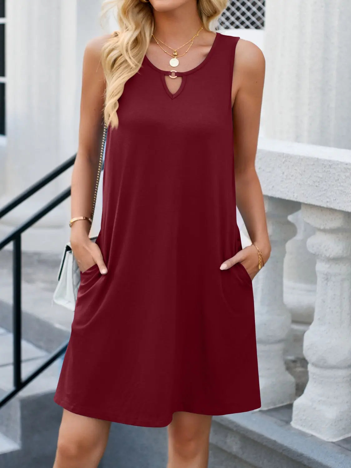 Cutout Round Neck Sleeveless Dress Trendsi