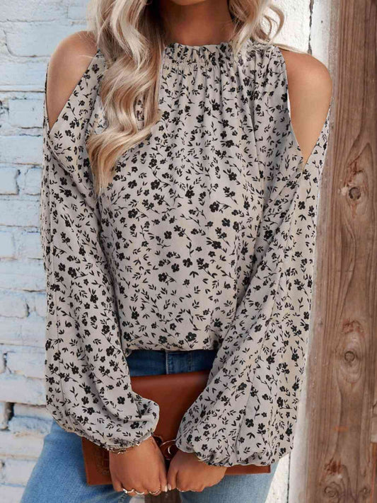 Floral Cold-Shoulder Blouse Trendsi