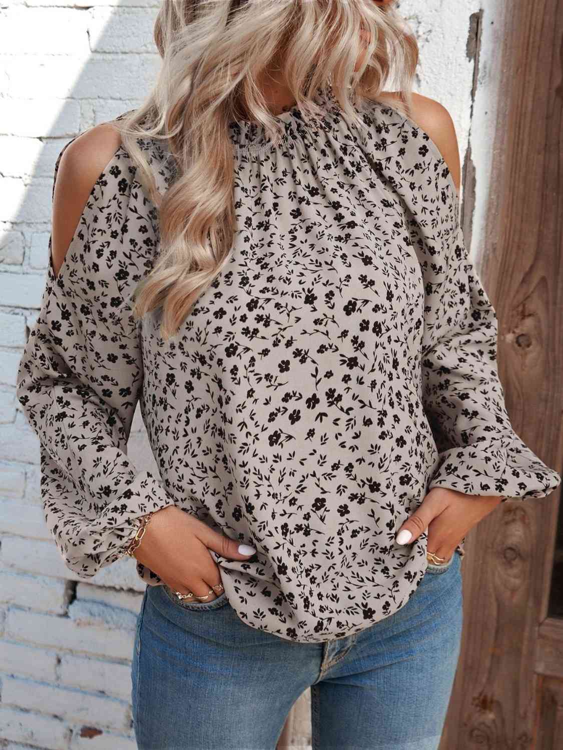 Floral Cold-Shoulder Blouse Trendsi