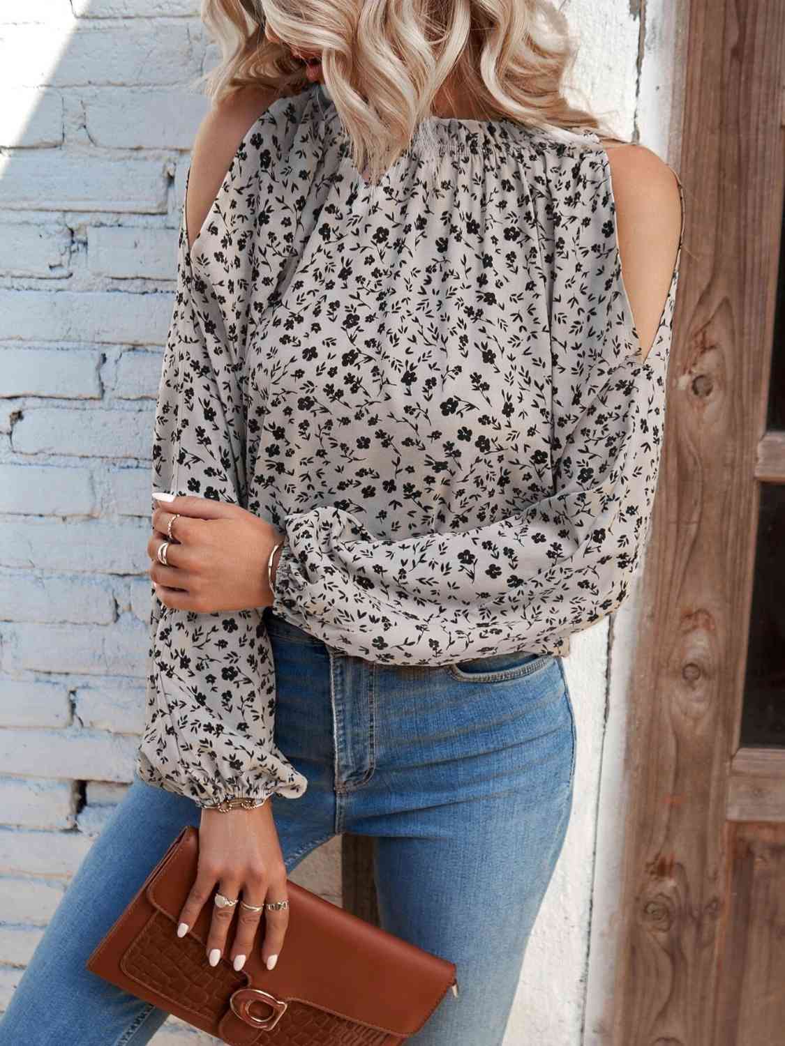 Floral Cold-Shoulder Blouse Trendsi