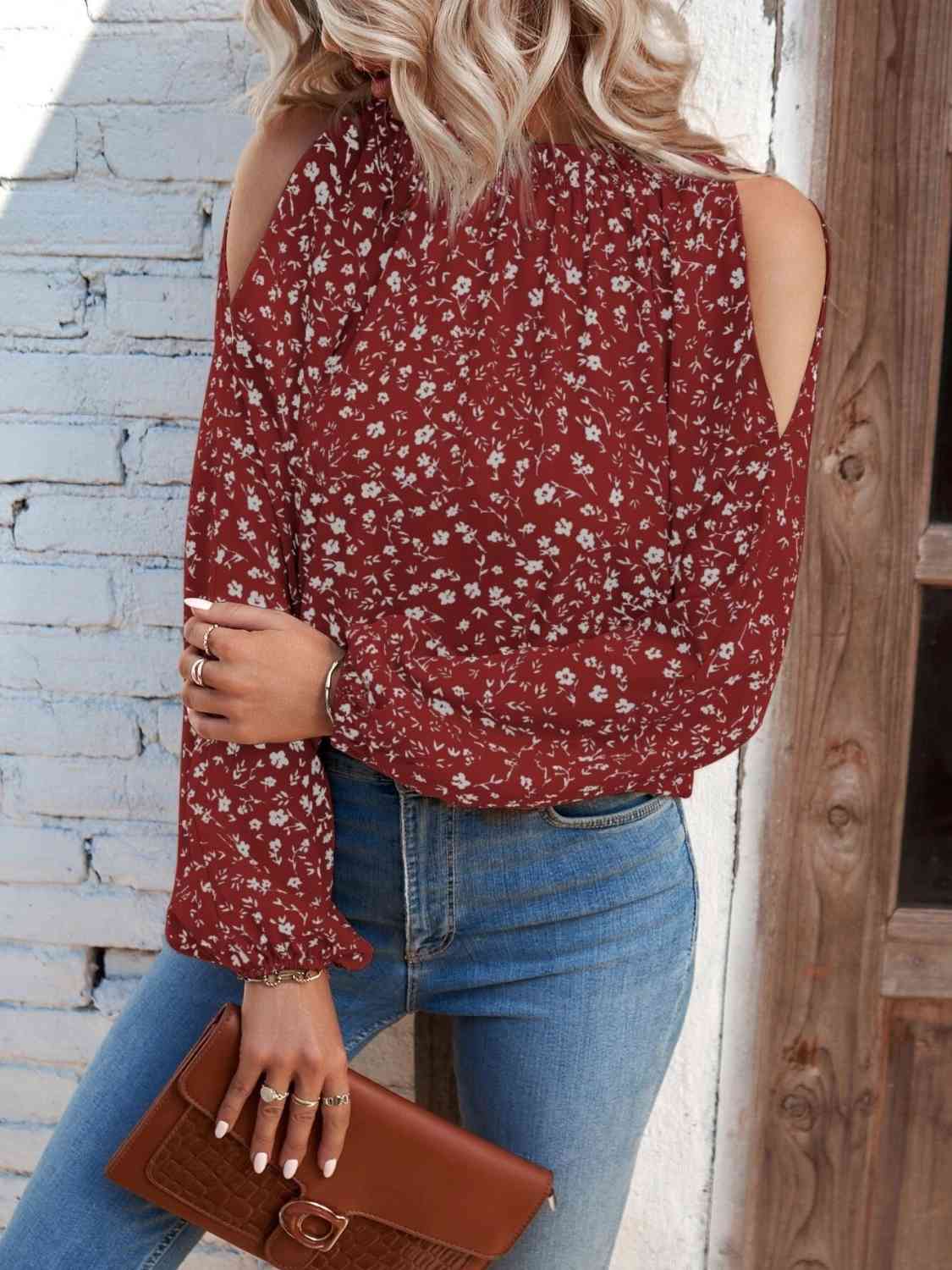 Floral Cold-Shoulder Blouse Trendsi