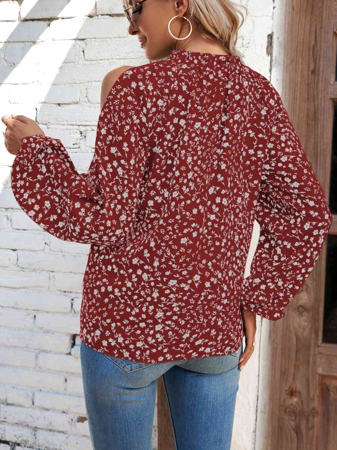 Floral Cold-Shoulder Blouse Trendsi