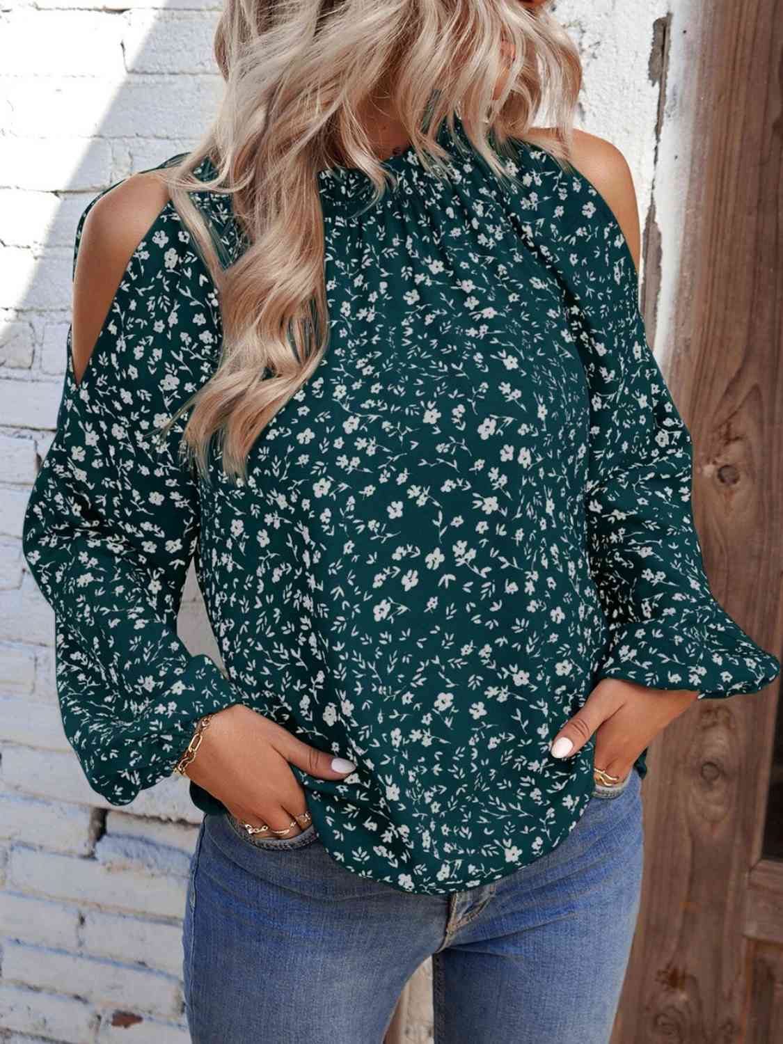 Floral Cold-Shoulder Blouse Trendsi