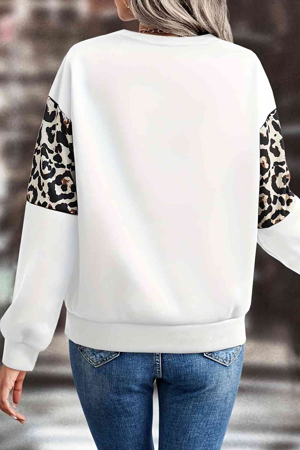 Leopard Dropped Shoulder Sweatshirt Trendsi