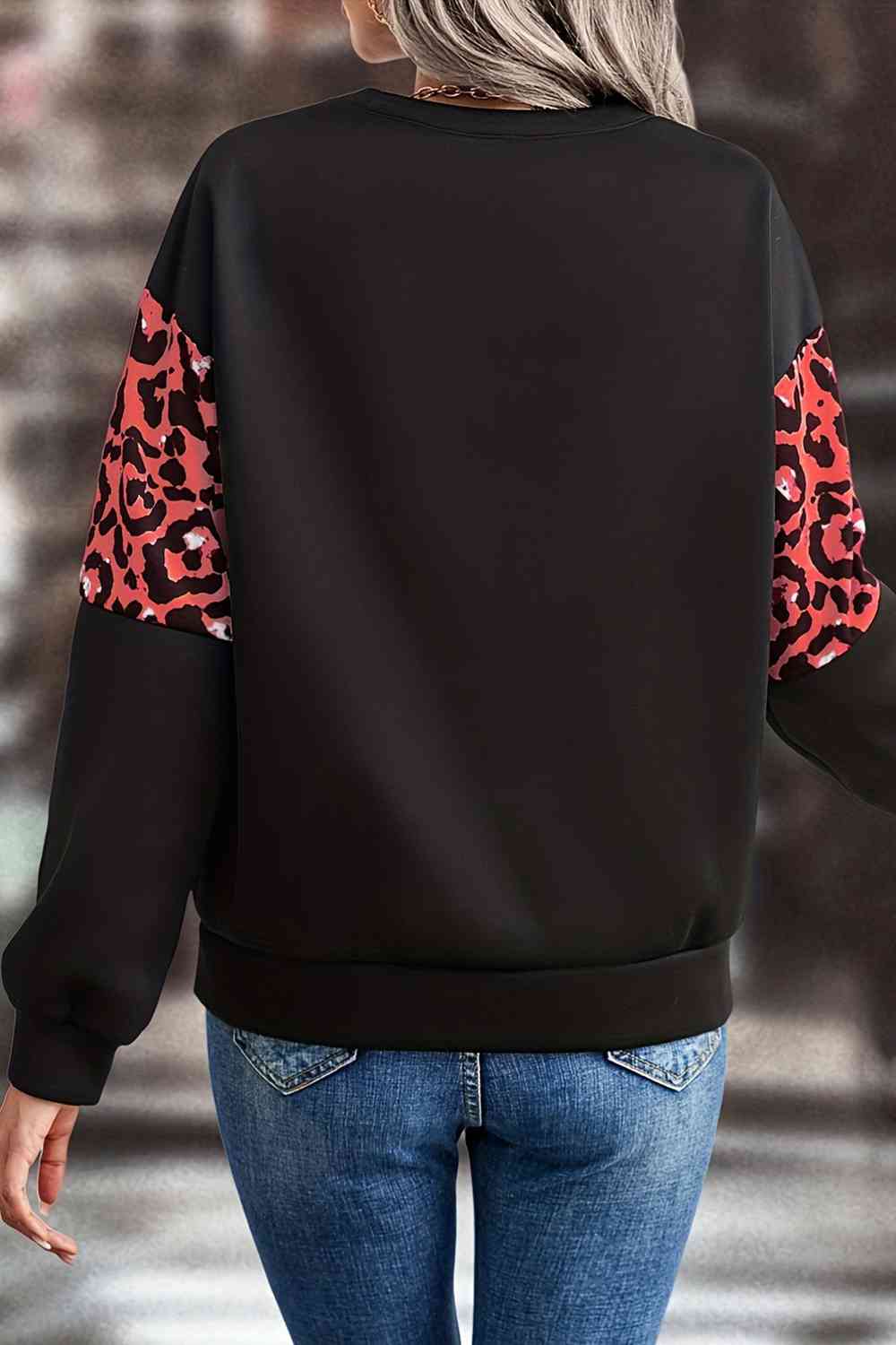 Leopard Dropped Shoulder Sweatshirt Trendsi