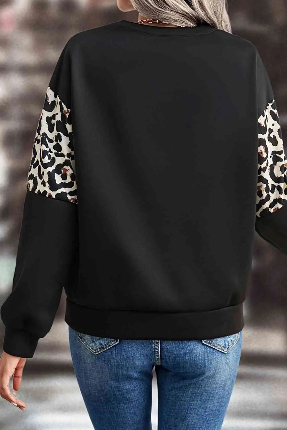 Leopard Dropped Shoulder Sweatshirt Trendsi