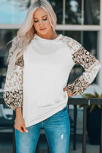 Leopard Round Neck Dropped Shoulder T-Shirt Trendsi