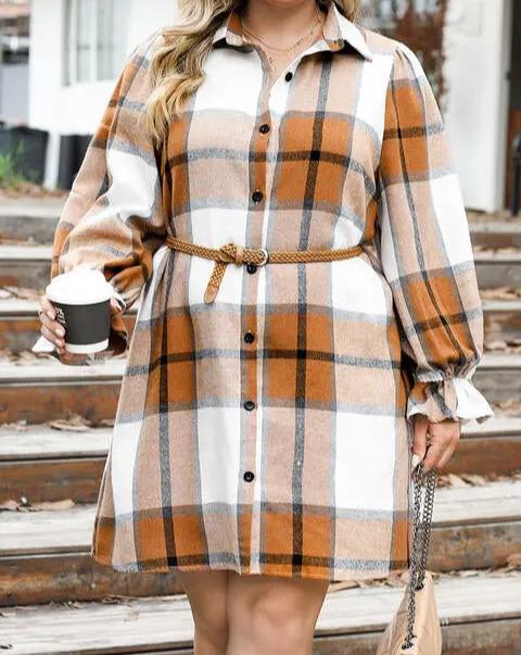 Plus Size Plaid Button Up Shirt Dress Trendsi