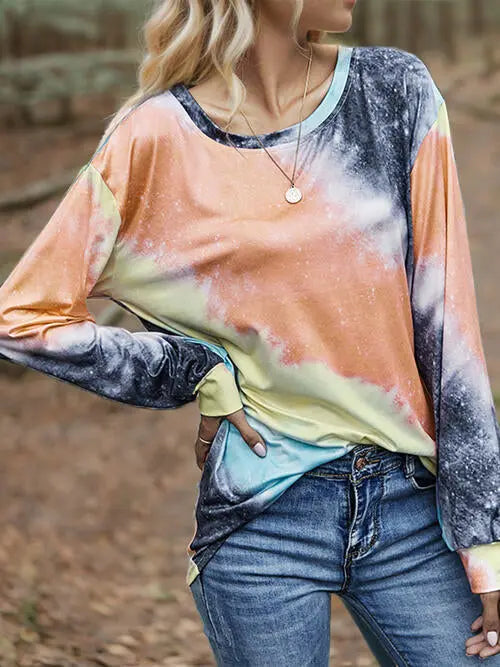 Printed Round Neck Long Sleeve T-Shirt Trendsi