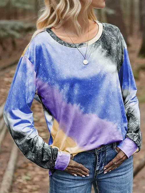 Printed Round Neck Long Sleeve T-Shirt Trendsi