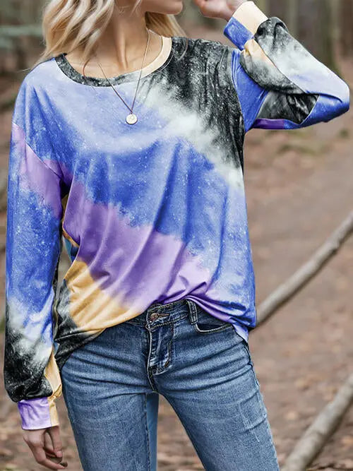 Printed Round Neck Long Sleeve T-Shirt Trendsi