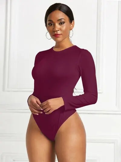 Round Neck Long Sleeve Bodysuit Trendsi