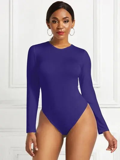 Round Neck Long Sleeve Bodysuit Trendsi