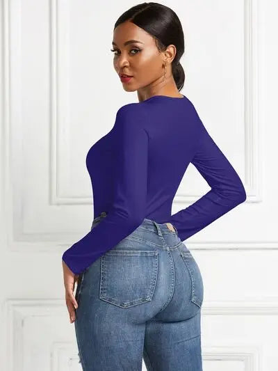 Round Neck Long Sleeve Bodysuit Trendsi