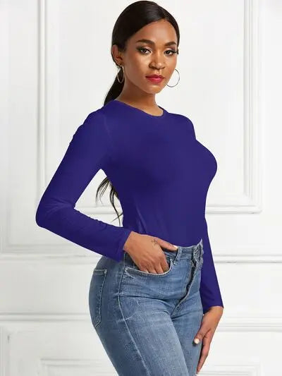 Round Neck Long Sleeve Bodysuit Trendsi