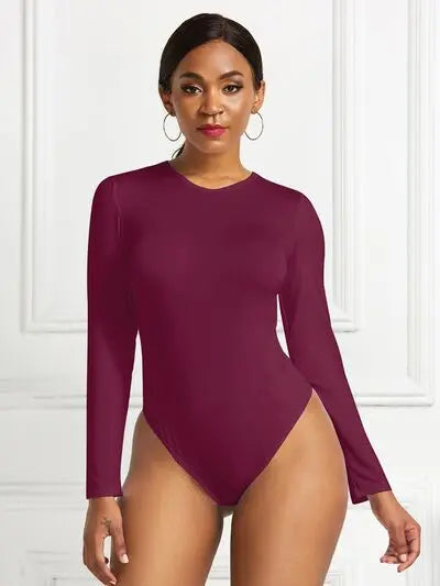 Round Neck Long Sleeve Bodysuit Trendsi