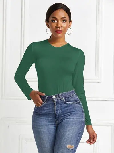 Round Neck Long Sleeve Bodysuit Trendsi