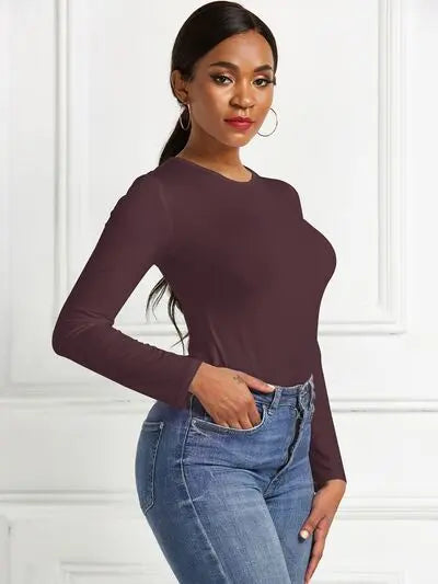 Round Neck Long Sleeve Bodysuit Trendsi