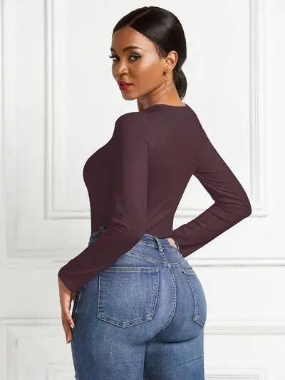 Round Neck Long Sleeve Bodysuit Trendsi