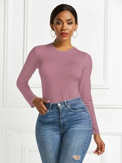 Round Neck Long Sleeve Bodysuit Trendsi