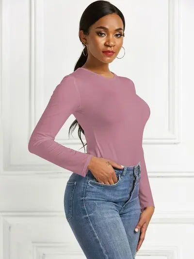 Round Neck Long Sleeve Bodysuit Trendsi