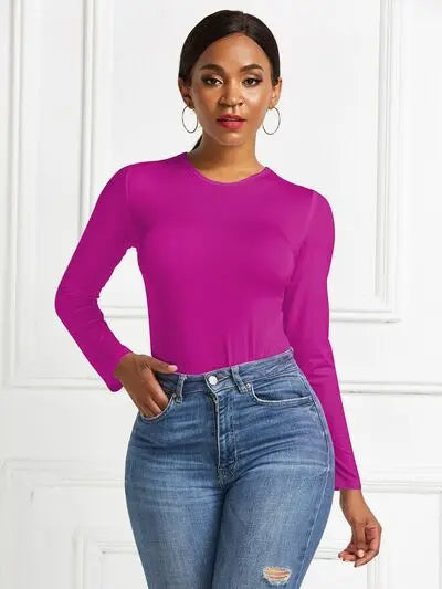 Round Neck Long Sleeve Bodysuit Trendsi