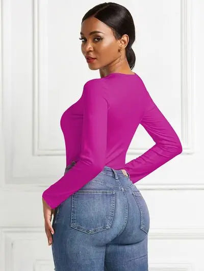 Round Neck Long Sleeve Bodysuit Trendsi