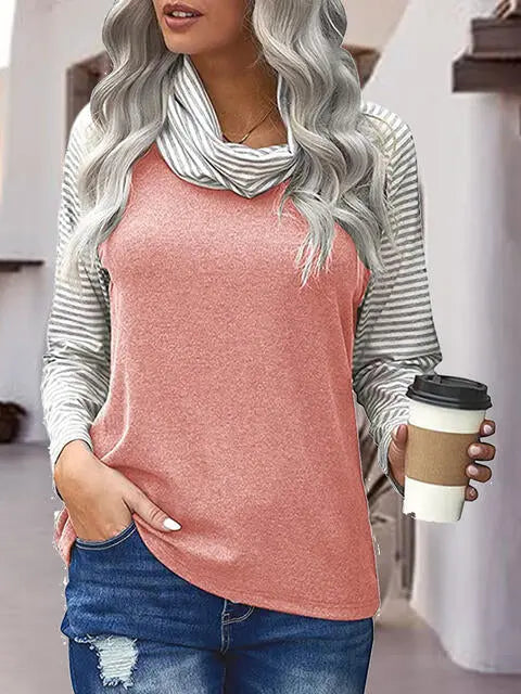 Striped Turtleneck Long Sleeve T-Shirt Trendsi