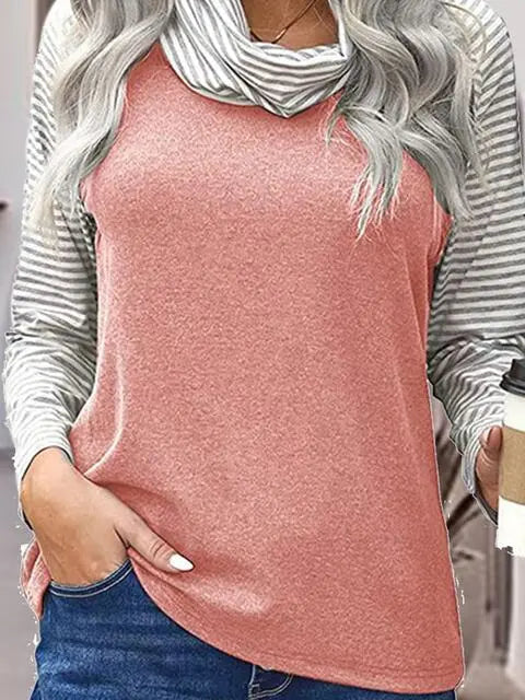 Striped Turtleneck Long Sleeve T-Shirt Trendsi