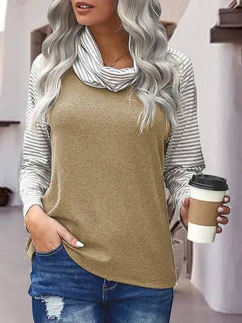 Striped Turtleneck Long Sleeve T-Shirt Trendsi