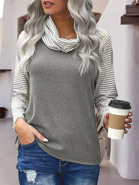 Striped Turtleneck Long Sleeve T-Shirt Trendsi