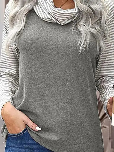 Striped Turtleneck Long Sleeve T-Shirt Trendsi