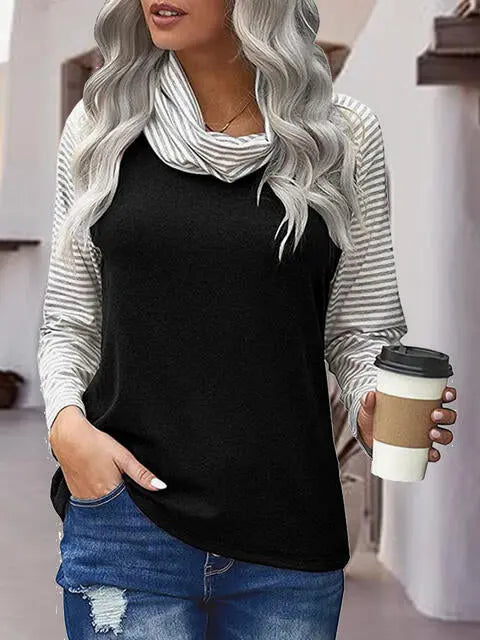 Striped Turtleneck Long Sleeve T-Shirt Trendsi