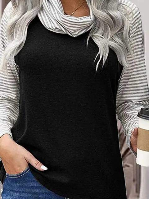 Striped Turtleneck Long Sleeve T-Shirt Trendsi