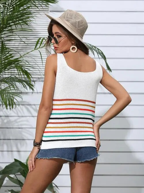 Striped V-Neck Knit Tank Trendsi