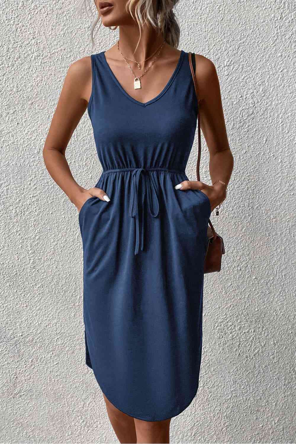 V-Neck Curved Hem Sleeveless Dress Trendsi