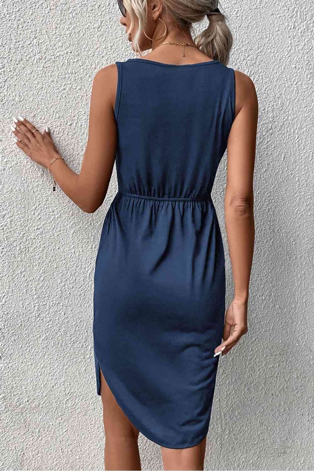 V-Neck Curved Hem Sleeveless Dress Trendsi