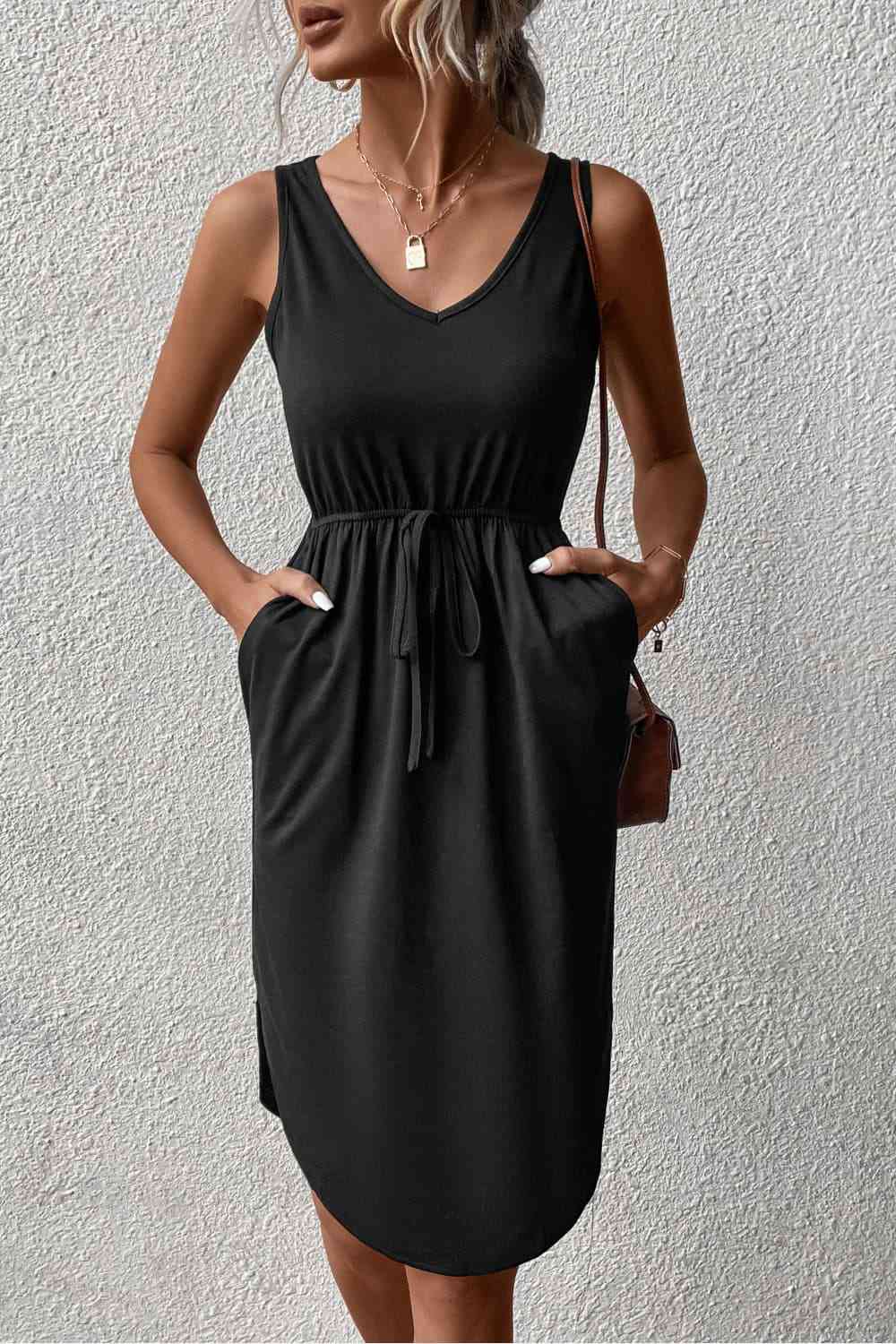 V-Neck Curved Hem Sleeveless Dress Trendsi