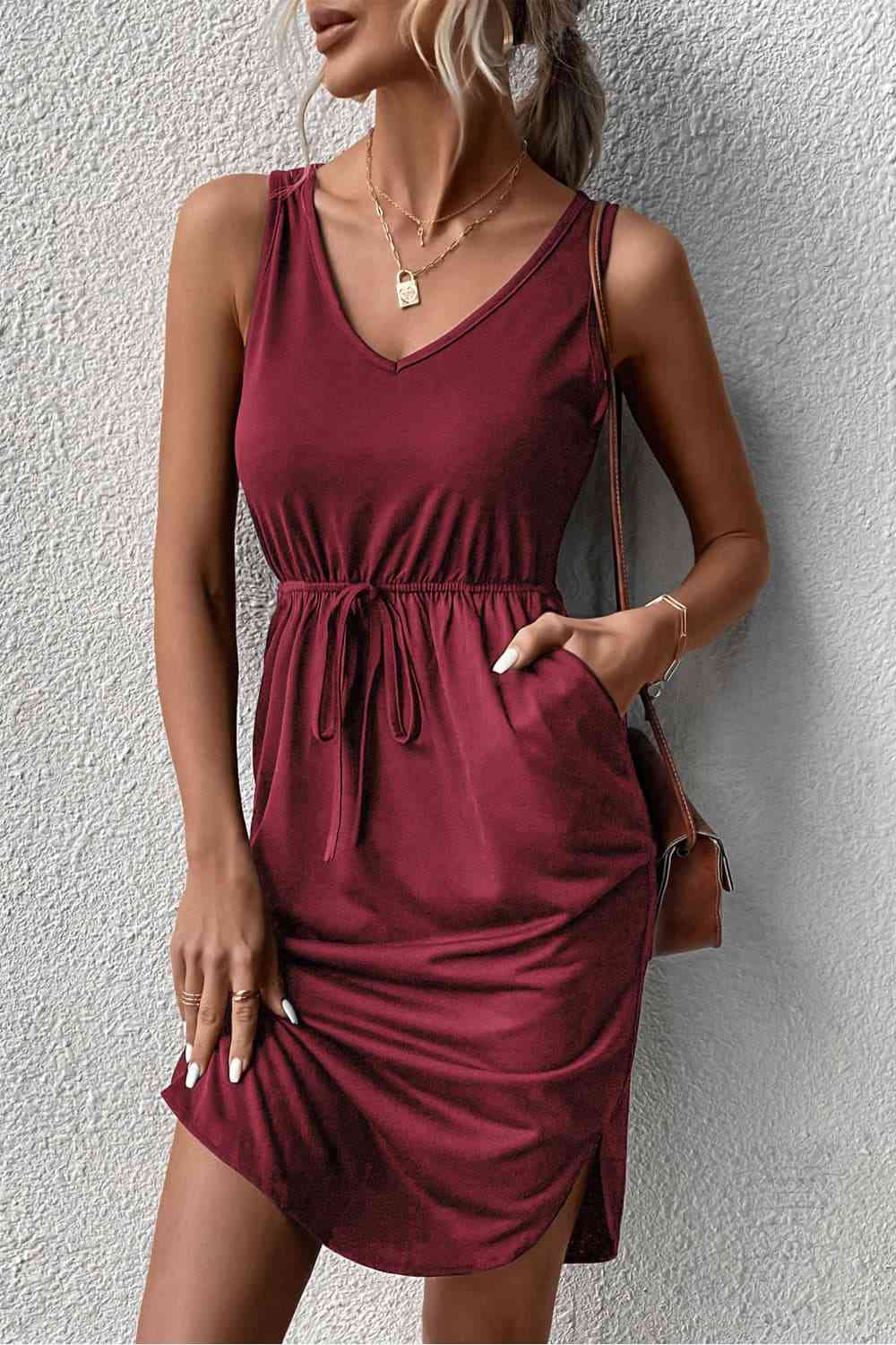 V-Neck Curved Hem Sleeveless Dress Trendsi