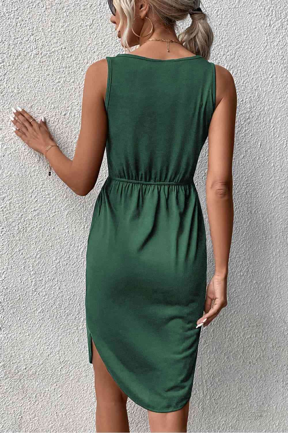 V-Neck Curved Hem Sleeveless Dress Trendsi