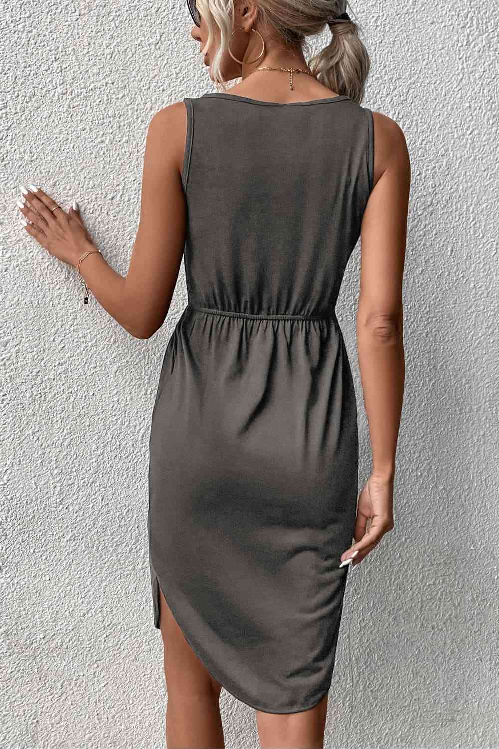 V-Neck Curved Hem Sleeveless Dress Trendsi