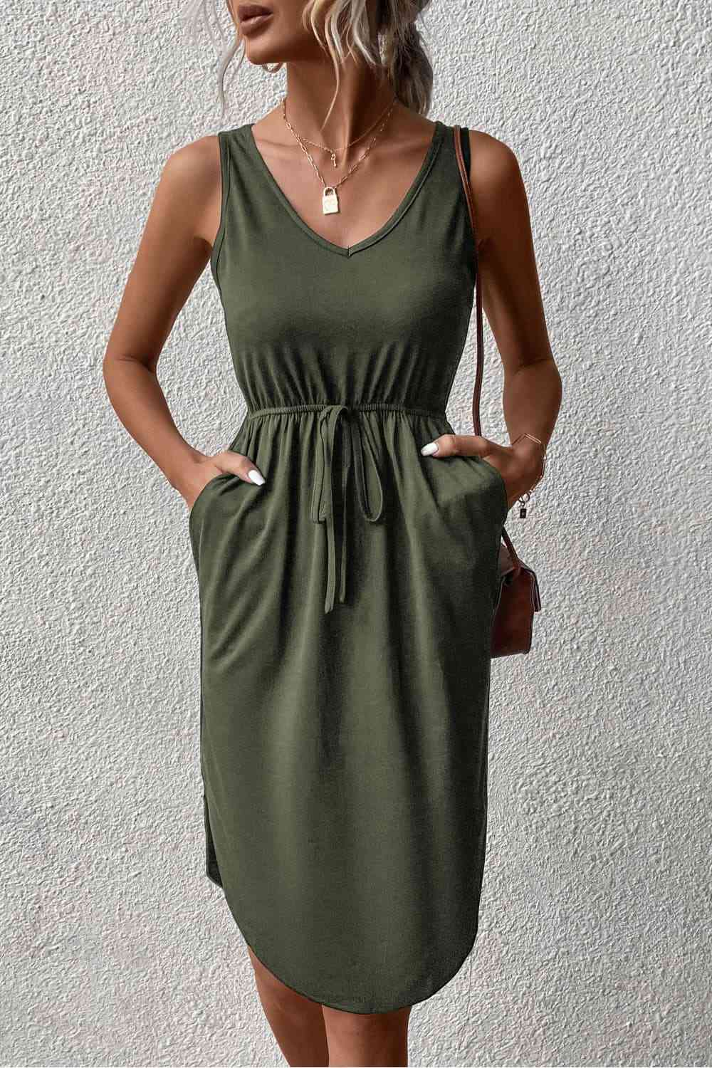 V-Neck Curved Hem Sleeveless Dress Trendsi