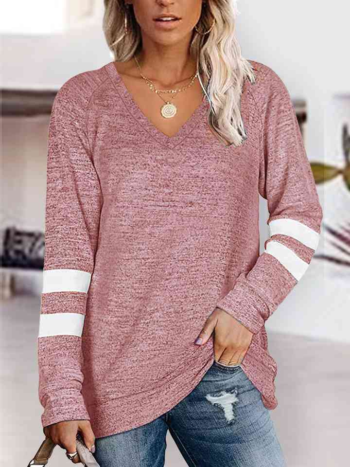 V-Neck Raglan Sleeve T-Shirt Trendsi