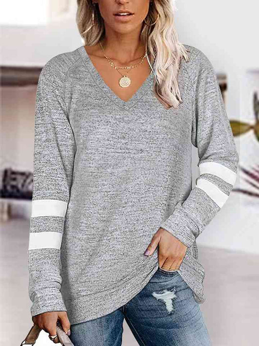 V-Neck Raglan Sleeve T-Shirt Trendsi